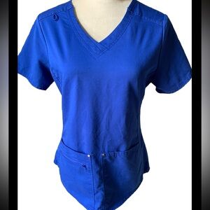 Scrubstar Scrubs Top Sapphire Blue Stretch Twill 3 Pocket Front Size XS